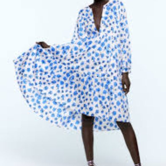 Zara blue & white poppy print dress - Picture 6 of 6